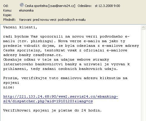 Nový podvodný email klientům České spořitelny