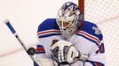 New York Rangers goalie Henrik Lundqvist makes a save against the Los Angeles Kings during the second period in Game 1 of their NHL Stanley Cup Finals hockey series in Lo