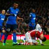 Football: Arsenal's Olivier Giroud looks dejected after missing a chance to score as Monaco's Fortuna Wallace Santos looks on