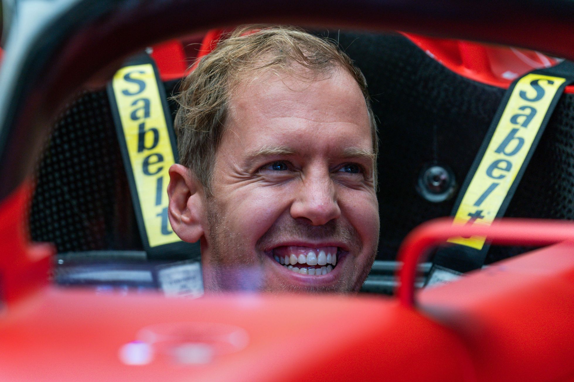 Pilot Ferrari Sebastian Vettel ve Velké ceně Belgie 2020