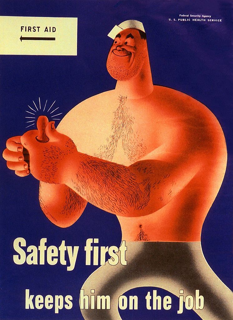 Safety first, keeps him on the job. Poster by H. Price issued for the United States Public Health Service by the US Governement Printing Office 1942 Photo Credit: [ The Art Archive / National Archives Washington DC ]