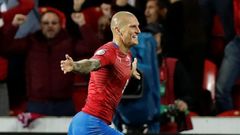 Zdeněk Ondrášek slaví gól v utkání kvalifikace ME 2020 Česko - Anglie