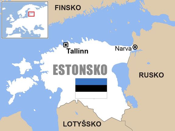 Mapa Estonska včetně města Narva na estonsko-ruské hranici
