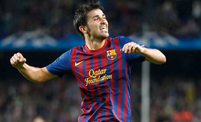 David Villa se raduje z druhého gólu Barcelony.