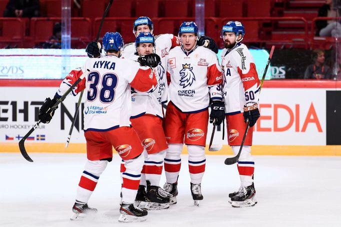 Ice Hockey - Beijer Hockey Games - Czech Republic v Russia - Ericsson Globe Arena, Stockholm, Sweden - February 9, 2020. Czech Republic's Jan Kostalek celebrates with tea