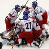 Members of the Czech Republic's team celebrate after defeating Canada in a shootout of their IIHF World Junior Championship ice hockey game in Malmo