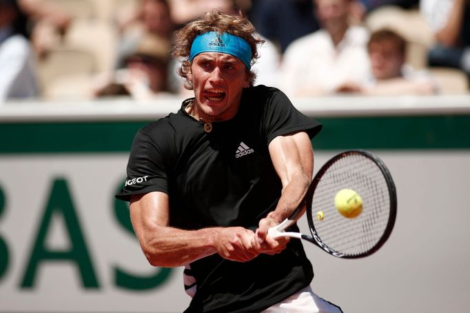 Tennis - French Open - Roland Garros, Paris, France - June 1, 2019. Germany's Alexander Zverev in action during his third round match against Serbia's Dusan Lajovic. REUT