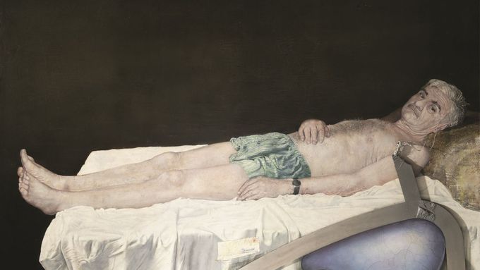 Bedřich Dlouhý: Autoportrét III, 2008, kombinovaná technika, plátno, 140 × 180 cm, soukromá sbírka