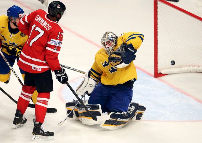 Hokej, MS 2013, Kanada - Švédsko: Wayne Simmonds (17) - Jhonas Enroth