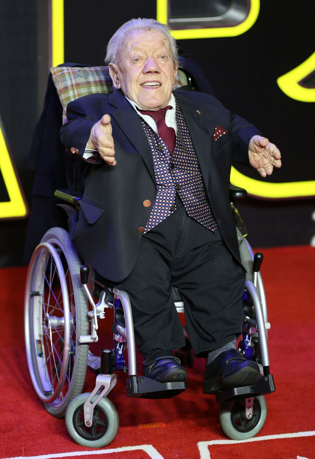Kenny Baker who plays R2 D2 arrives at the European Premiere of Star Wars, The Force Awakens in Leicester Square, London