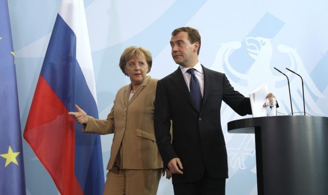Německo Rusko Merkelová Medveděv