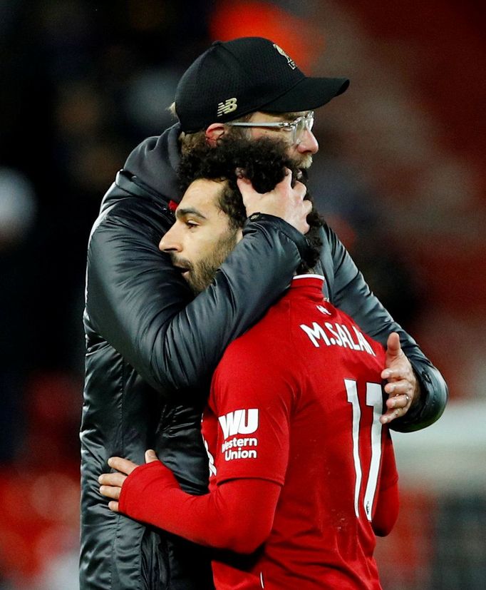 Soccer Football - Premier League - Liverpool v Leicester City - Anfield, Liverpool, Britain - January 30, 2019  Liverpool manager Juergen Klopp and Liverpool's Mohamed Sa