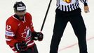 Canada's Joel Ward (L) celebrates his goal against Slovakia during the second period of their men's ice hockey World Championship group A game at Chizhovka Arena in Minsk