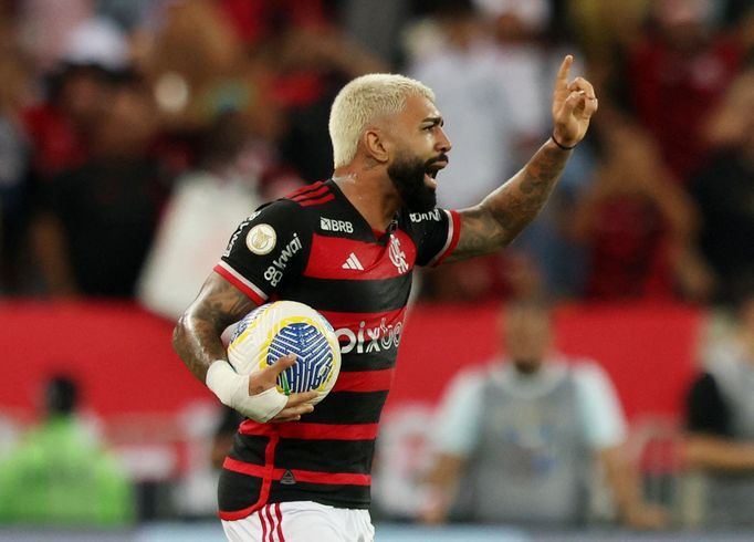 Soccer Football - Brasileiro Championship - Flamengo v Fortaleza - Estadio Maracana, Rio de Janeiro, Brazil - July 11, 2024 Flamengo's Gabriel Barbosa reacts after scorin