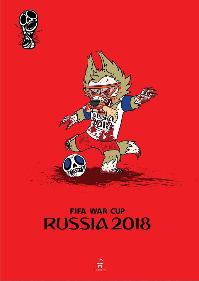 Plakáty odsuzující MS ve fotbale v Rusku