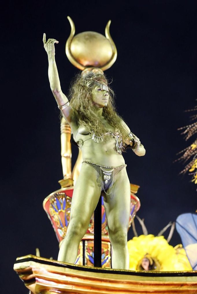 A reveller of the Salgueiro samba school participates on the first night of the annual carnival parade in Rio de Janeiro's Sambadrome, February 10, 2013. REUTERS/Sergio Moraes (BRAZIL - Tags: SOCIETY) Published: Úno. 11, 2013, 1:36 dop.