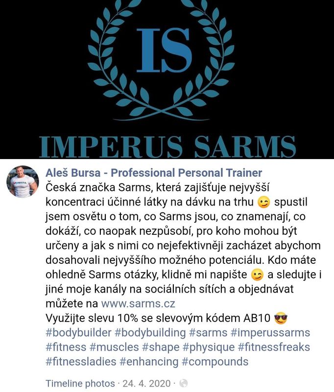 Anabolikám dělal Aleš Bursa reklamu i na svém Facebooku.