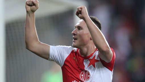 Jan Bořil slaví gól na 1:0 v zápase 26. kolo ligy Slavia - Liberec.