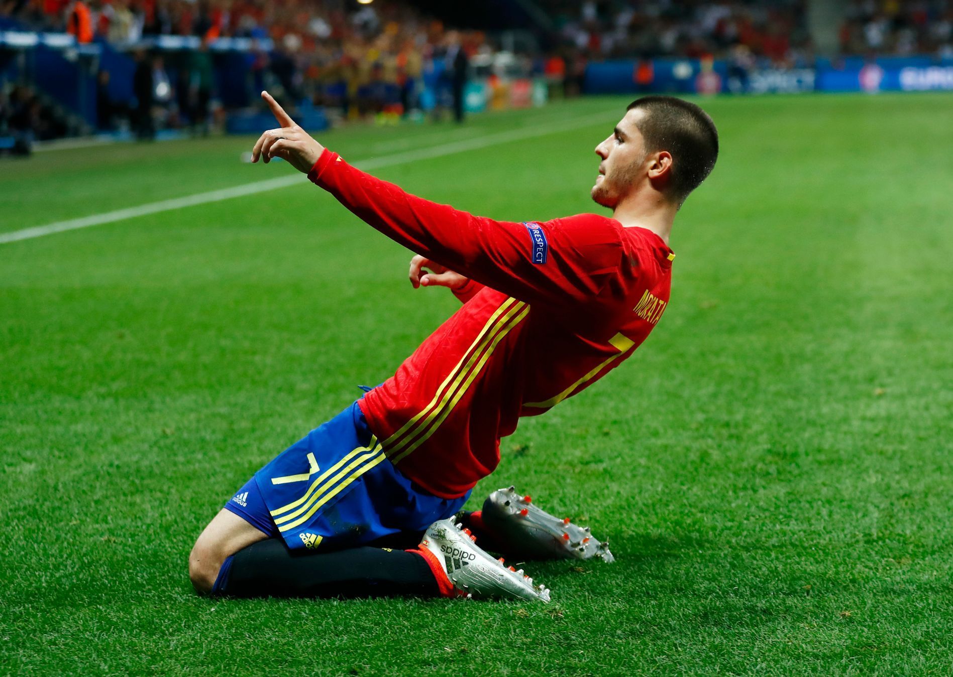 Euro 2016, Španělsko-Turecko: Álvaro Morata slaví gól na 1:0