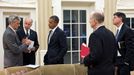 Sept. 11, 2012 "Denis McDonough, Deputy National Security Advisor, left, updates the President and Vice President on the situation in the Middle East and North Africa. National Security Advisor Tom Donilon and Chief of Staff Jack Lew are at right."