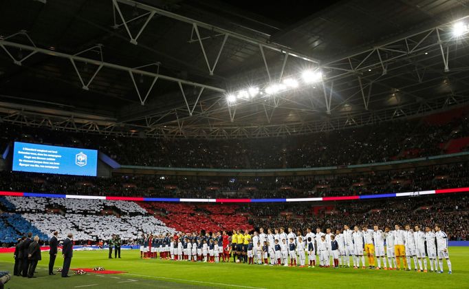 England v France - International Friendly - Wembley Stadium, London, England - 17/11/15 Fans display the French flag in the stands as France line up for their national an