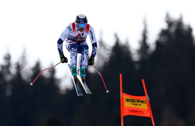 Jan Koula v závodě ve sjezdu mužů na MS v Saalbachu 2025