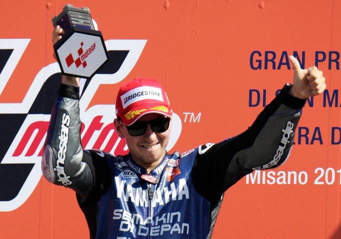 Španělský motocyklista Jorge Lorenzo v MotoGP během Velké ceny San Marina 2012.