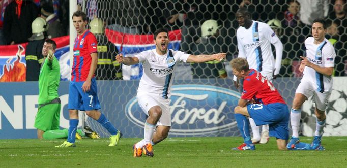 Plzeň vs. Manchester City, utkání Ligy mistrů (Sergio Agüero)