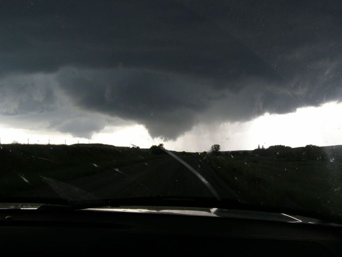 VORTEX2 intercepts a tornado in SE Wyoming on June 5, 2009. Wyoming, LaGrange. June 5, 2009. John Oakland, CIMSS. Credit: VORTEX II .