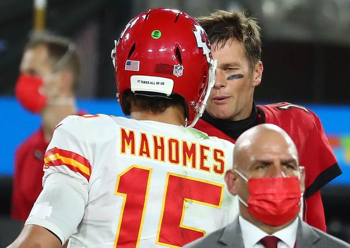 Patrick Mahomes, quarterback Kansas City Chiefs, a Tom Brady, quarterback Tampy Bay Buccaneers