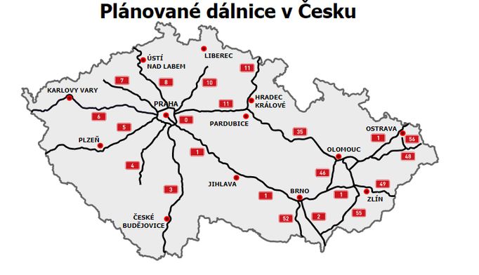 Česká dálniční síť - plánovaný stav
