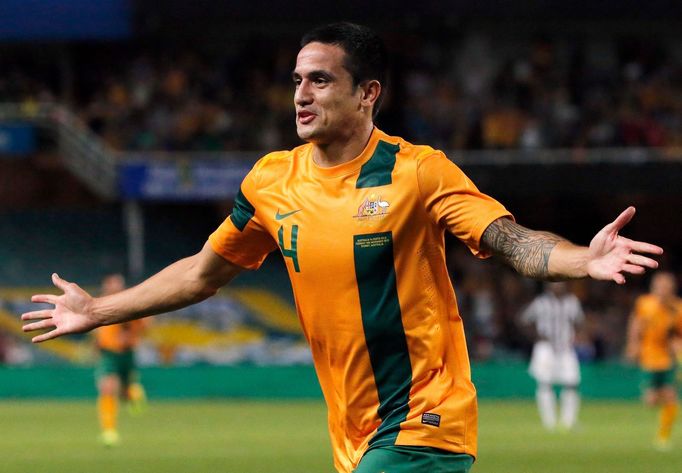 Tim Cahill slaví branku v přípravném utkání