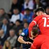 fotbal, kvalifikace ME 2020, Slovensko - Wales, Kieffer Moore střílí na slovenskou branku