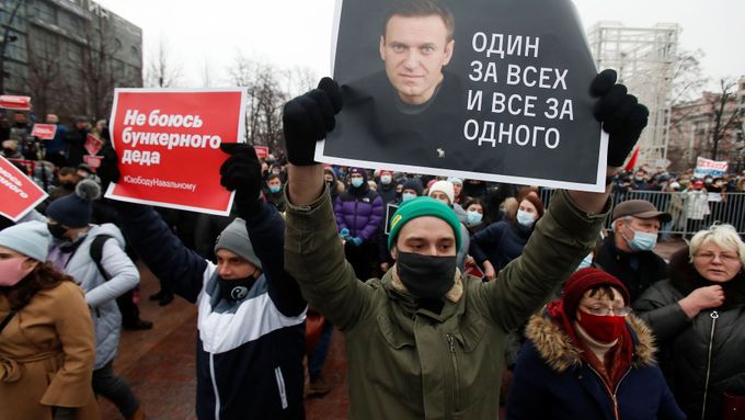 Protesty kvůli Navalnému v Moskvě.