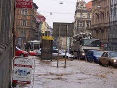 Havárie vody v centru Prahy.