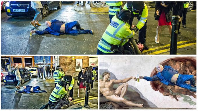 Snímek pouličního fotografa z novoročních oslav v Manchesteru je na sociálních sítích přirovnáván k renesančním výjevům.
