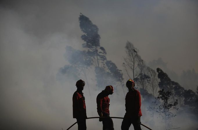 Firefighters attempt to extinguish a fire burning in Alvaiazere, near Ourem September 4, 2012. According to the civil defence, over 1,700 firefighters have been mobilized to tackle more than 10 forest fires currently active in Portugal. REUTERS/Rafael Marchante (PORTUGAL - Tags: DISASTER ENVIRONMENT) Published: Zář. 4, 2012, 1:19 odp.