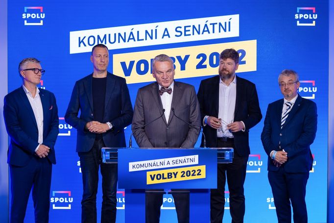 Záběr volebního štábu koalice Spolu v Praze. 24. 9. 2022