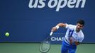 Sep 6, 2020; Flushing Meadows, New York, USA; Novak Djokovic of Serbia serves against Pablo Carreno Busta of Spain (not pictured) on day seven of the 2020 U.S. Open tenni