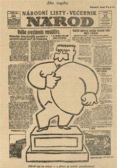 Oblíbeným terčem Čapkových karikatur byl oponent prezidenta Masaryka Karel Kramář. Karikatura nazvaná Jeho tragika vyšla v roce 1927.