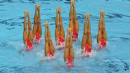 28. vodní hry v Singapuru 2015 - Synchronizované plavání - Týmové technické a volné sestavy - Tým Singapuru v akci.