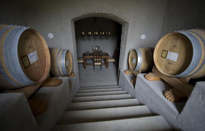 The interior of a wine cave of a for sale, $37 million dollar luxury home at One Pelican Hill Road North is seen in Newport Beach, California April 13, 2012. It has 17 bathrooms, a 17-car garage, marbled floors, gold leaf ceilings, a vineyard, horse stables, tennis courts and a lake - and occupies the largest parcel of residential real estate on southern California's exclusive Newport Coast.