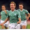 FILE PHOTO: Andreas Brehme of West Germany celebrates after scoring from a free kick