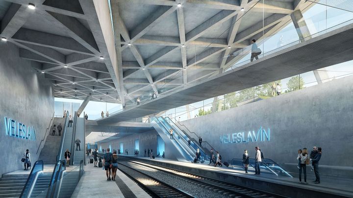 Betonový chrám pojící rychlodráhu a metro. Architekti ukázali nové nádraží Veleslavín