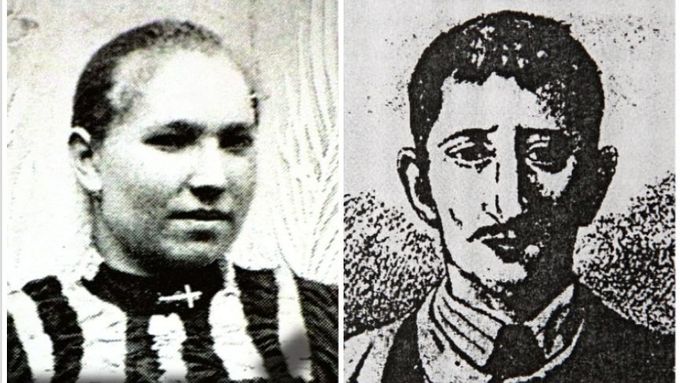 Leopold Hilsner (vpravo) a sestřenice zavražděné Anežky Hrůzové (do roku 2016 se mělo za to, že na snímku je přímo Hrůzová).