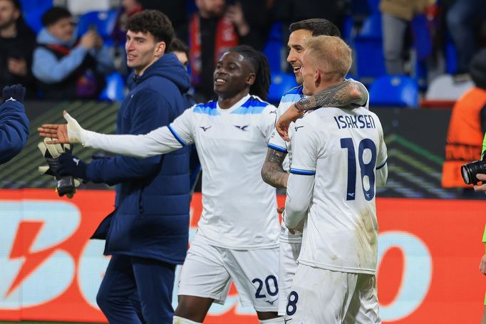 Radost hráčů Lazia v zápase EL Viktora Plzeň - Lazio