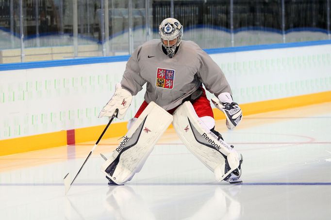 Trénink repre v O2 Areně: Ondřej Pavelec