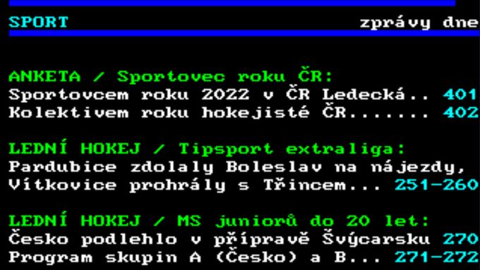 Sport je vůbec nejzobrazovanější stránkou teletextu České televize.