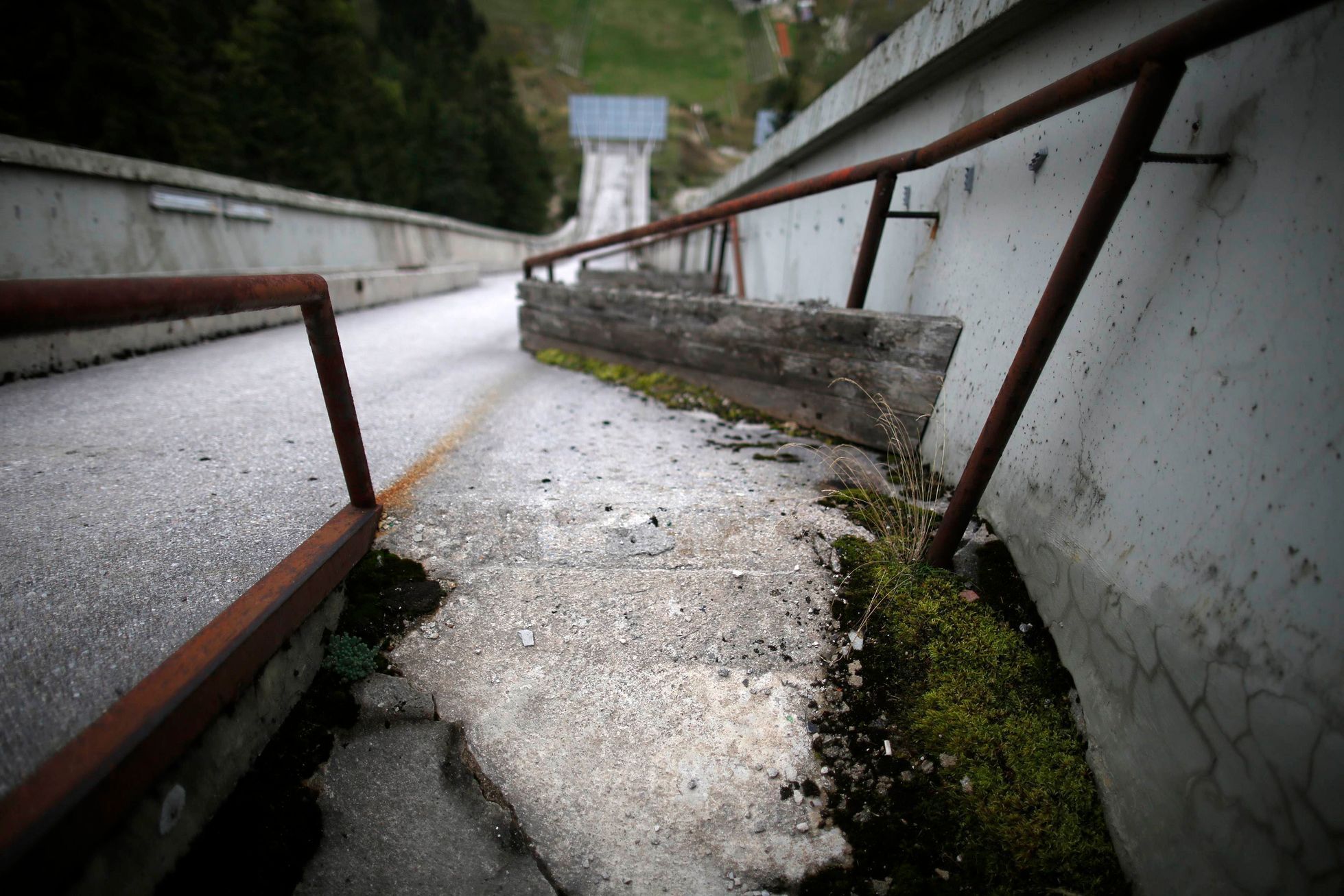 A view of the disused ski jump from the Sarajevo 1984 Winter Olympics on Mount Igman, near Saravejo