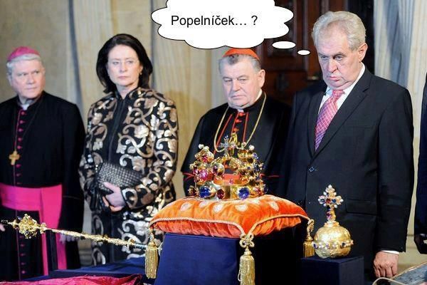 Miloš Zeman při otevírání komory s korunovačními klenoty - FB vtip
